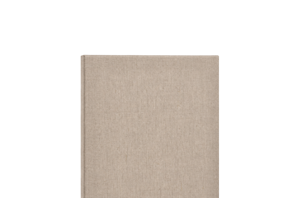 Apollon clear-coat linen canvas, ¾″ profile, close-up of natural linen surface