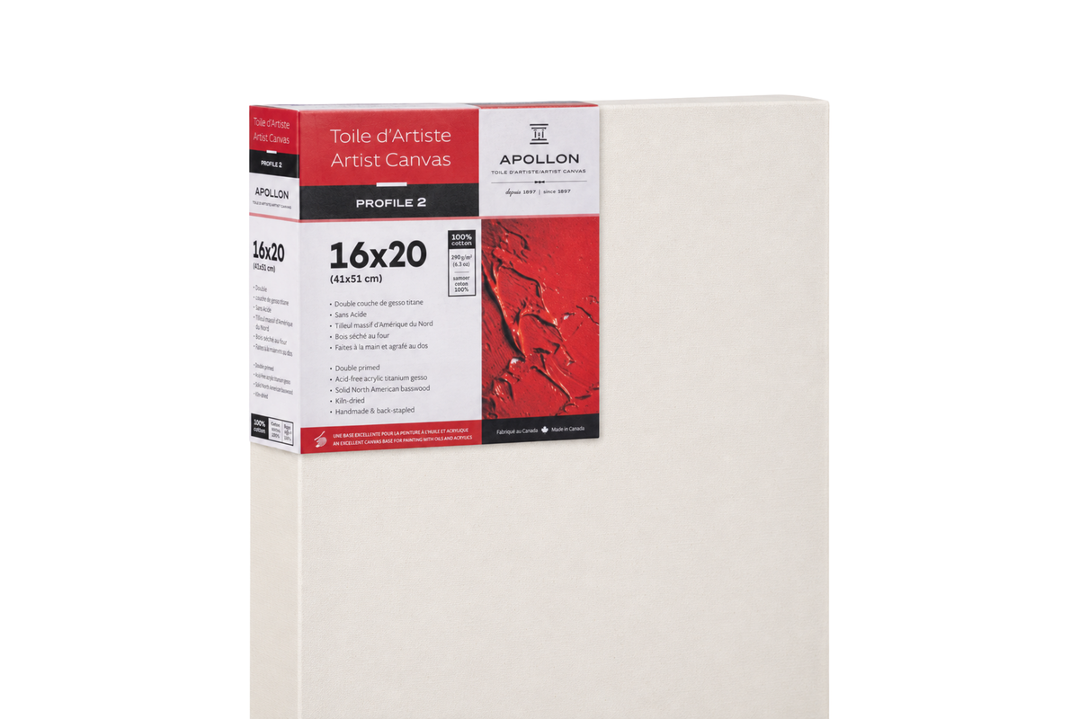 Apollon cotton canvas, 2″ deep profile, close-up of side profile and product label