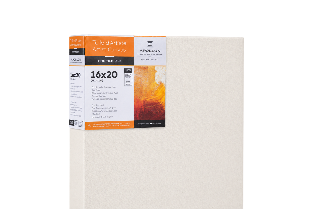Apollon cotton canvas, 2½″ deep profile, close-up of side profile and product label