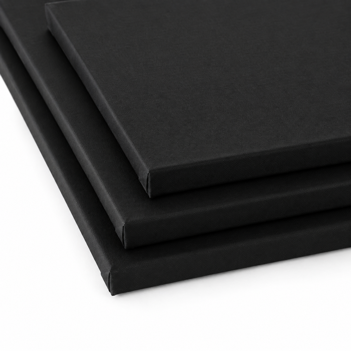 Apollon black-primed cotton canvas, ¾″ profile, stacked corner detail