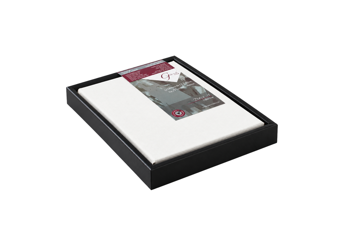 Apollon floating-frame canvas, ¾″ profile, black frame, low angled view