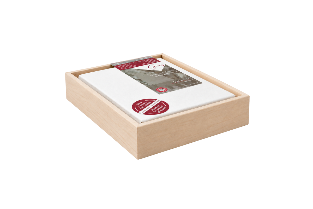 Apollon floating-frame canvas, 1½″ gallery profile, natural wood frame, low angled view