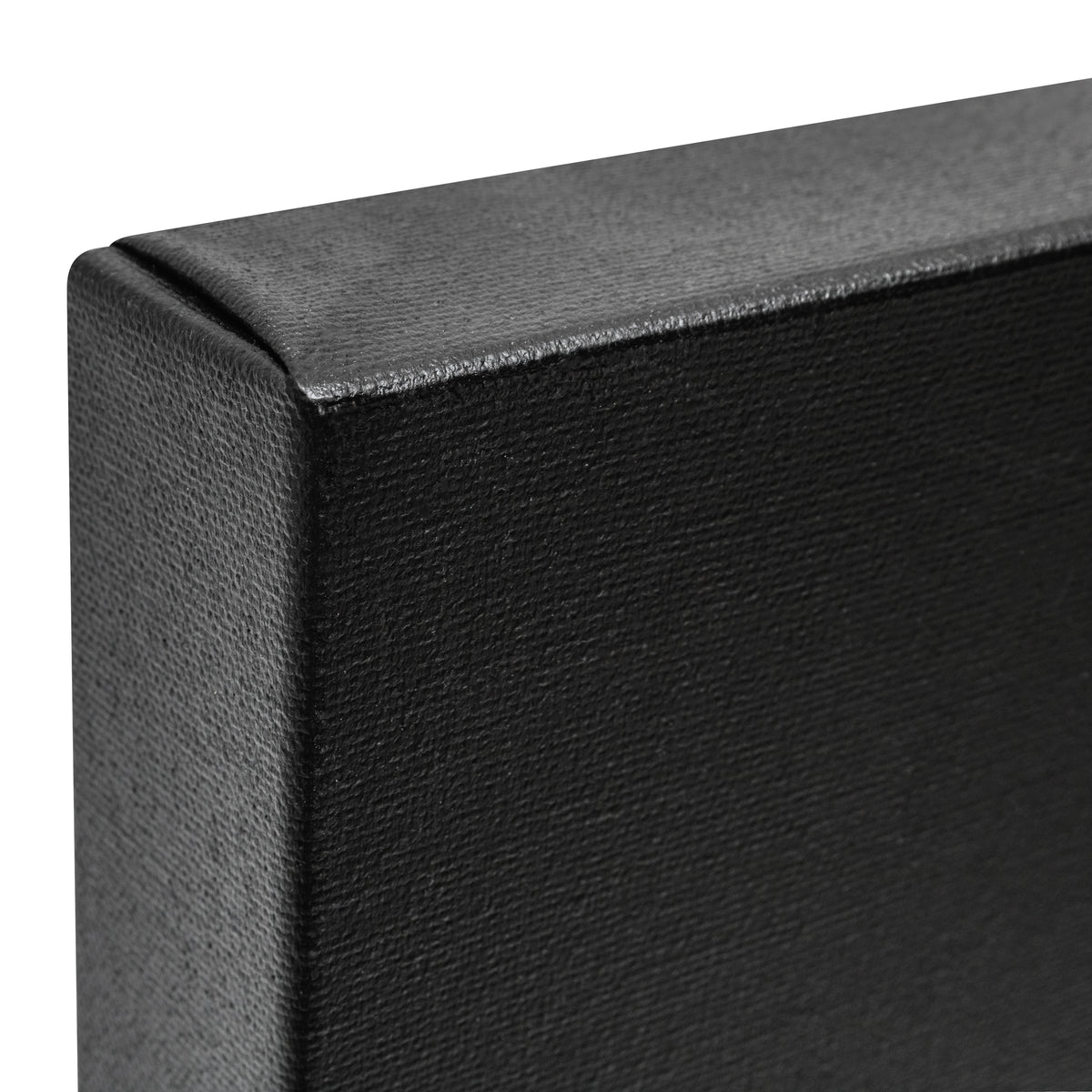 Apollon black-primed cotton canvas, 1½″ gallery profile, close-up of black canvas corner
