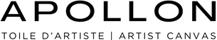 Black text on a white background reading 'APOLLON' in large letters, with 'TOILE D'ARTISTE | ARTIST CANVAS' below.