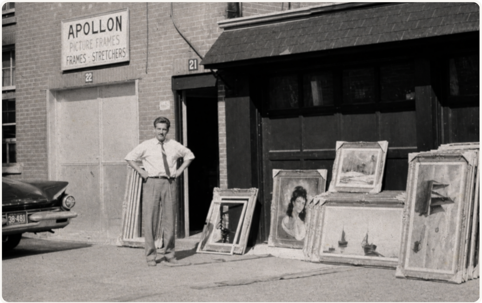 Dimitri Apokatanidis outside the first Apollon workshop in Montreal in 1967