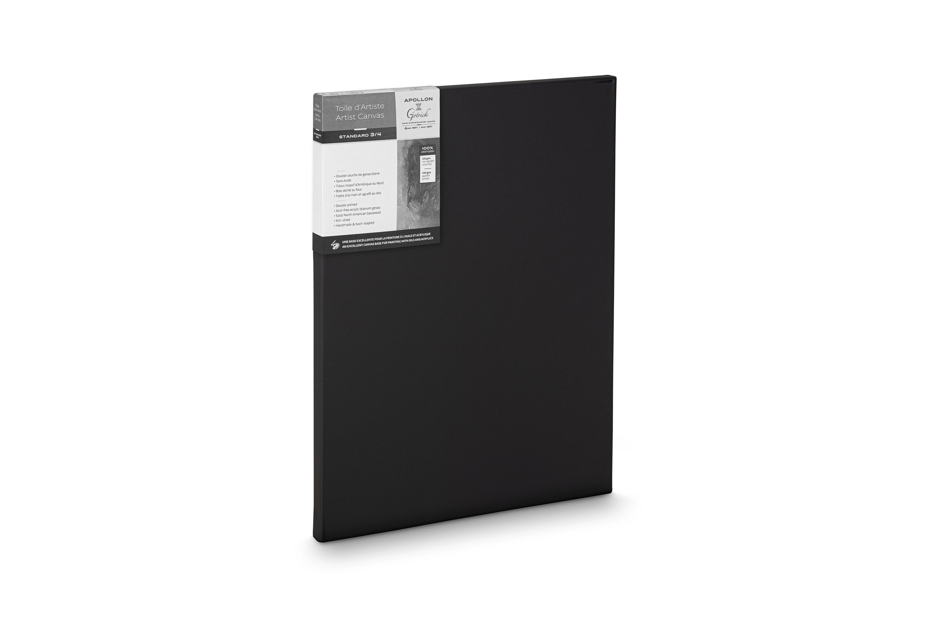 Apollon black-primed cotton canvas, ¾″ standard profile