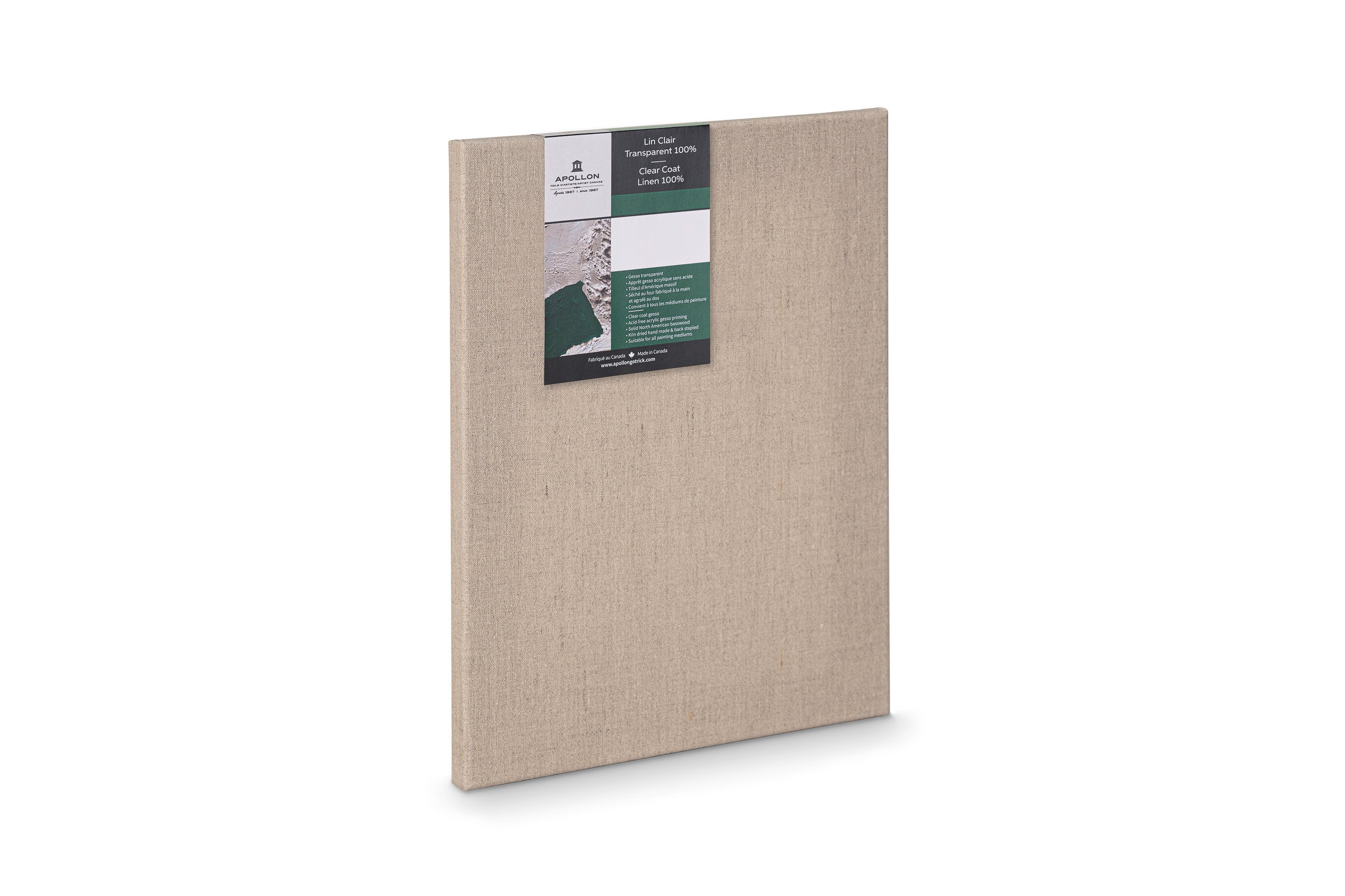 Apollon clear-coat linen canvas, ¾″ standard profile