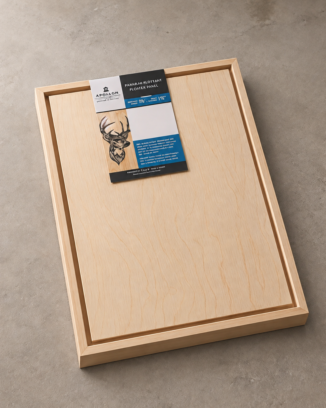 Birch wood artist panel mounted inside a natural wood floater frame.
